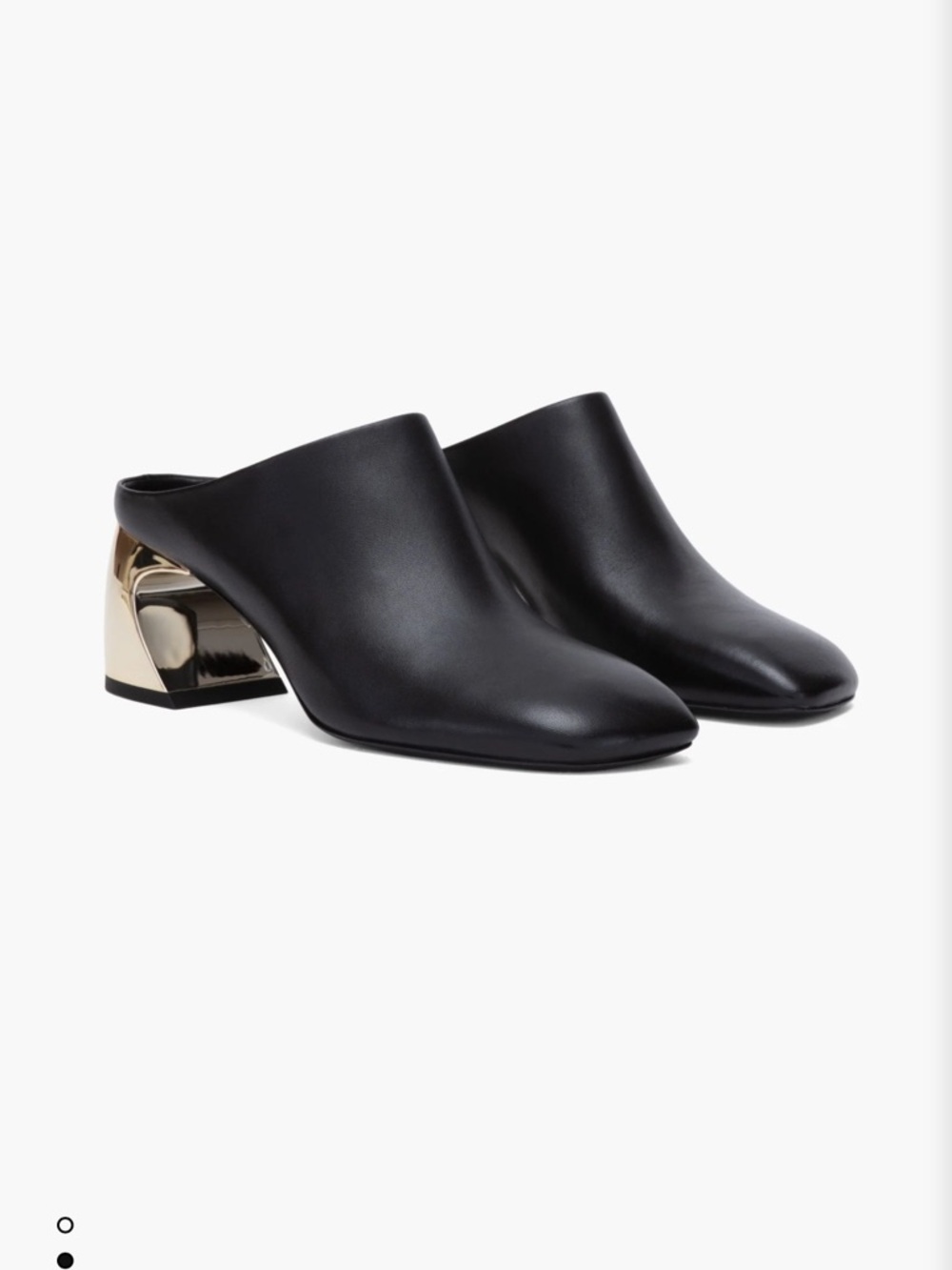 Philip Lim Women’s Black Leather Slip-On Mules with Gold Accent Heel
